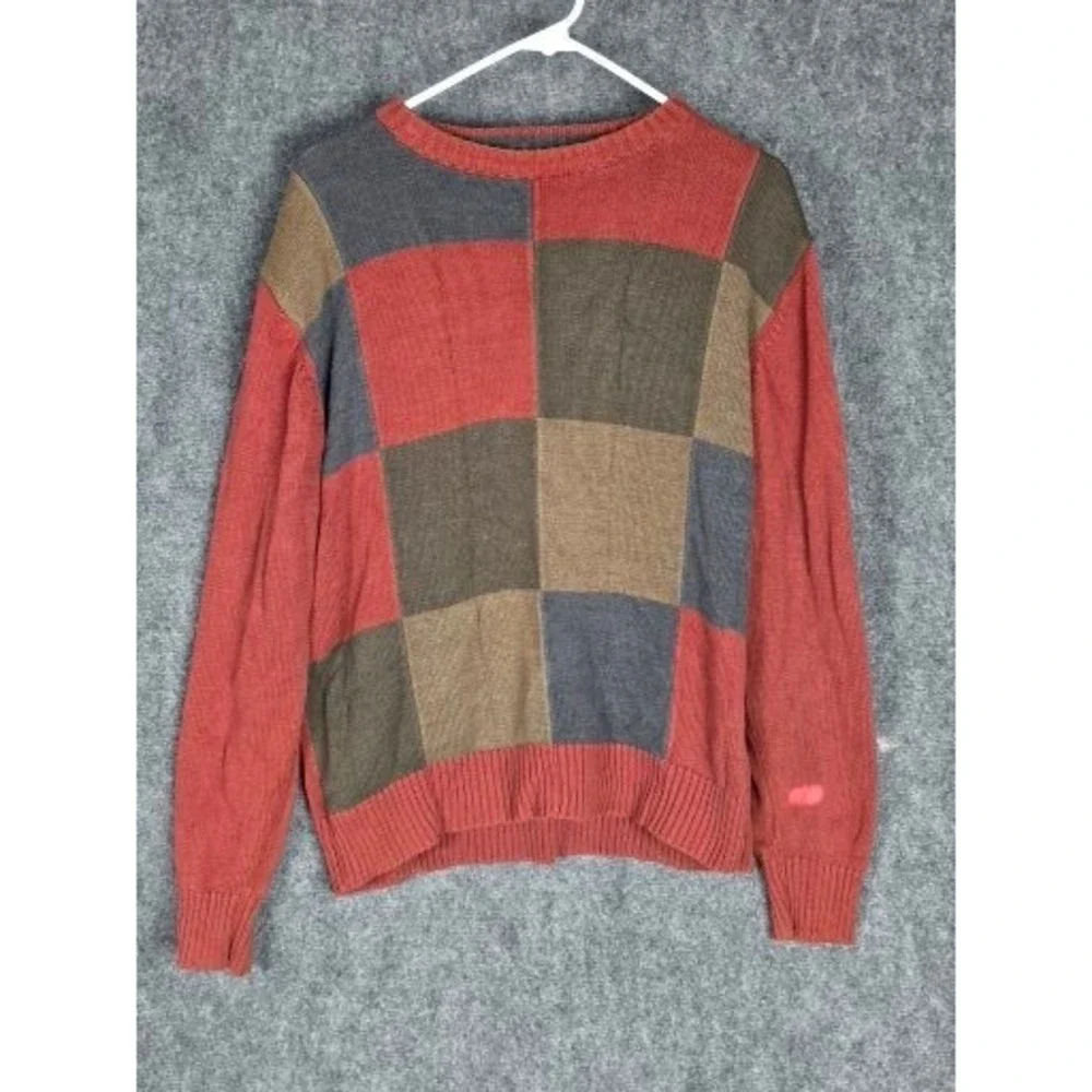 VTG OSCAR DE LA RENTA Men's Patchwork Crewneck Sweater Size L Work Cosby 80s